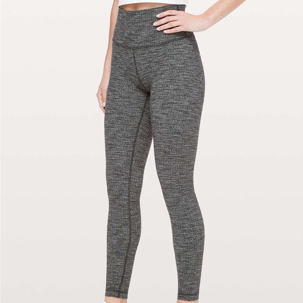 Lululemon Wunder Under Gray Grid Like Print Thick Knit Leggings